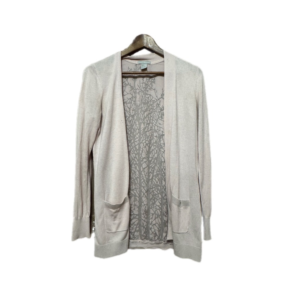 H&M Cardigan Women Size M Pink Excellent Tree Branch Burnout Satin Back Pockets